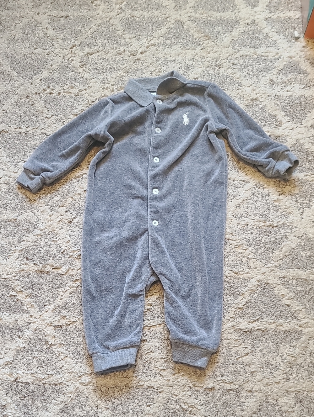 2 for $25 - Ralph Lauren Boys 6m Gray Velour Footless Sleeper
